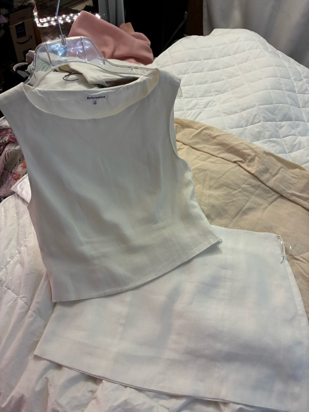 Reformation White Linen Matching Set-Sleeveless top and Mini Skirt-Size 6